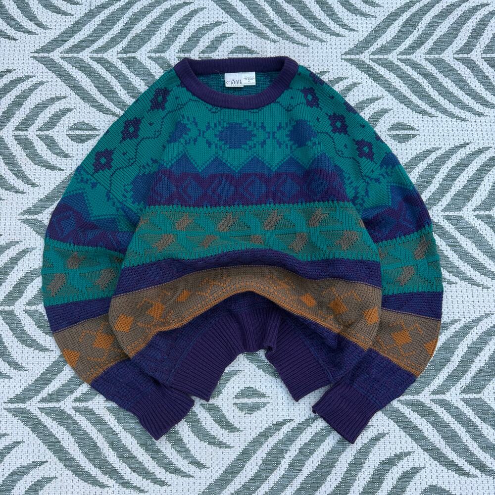 Vintage 3D Knit Sweater Sz XL Coogi Style Grandpa 90s Cosby